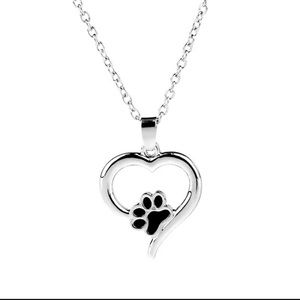 Silver Heart with Black Paw Necklace